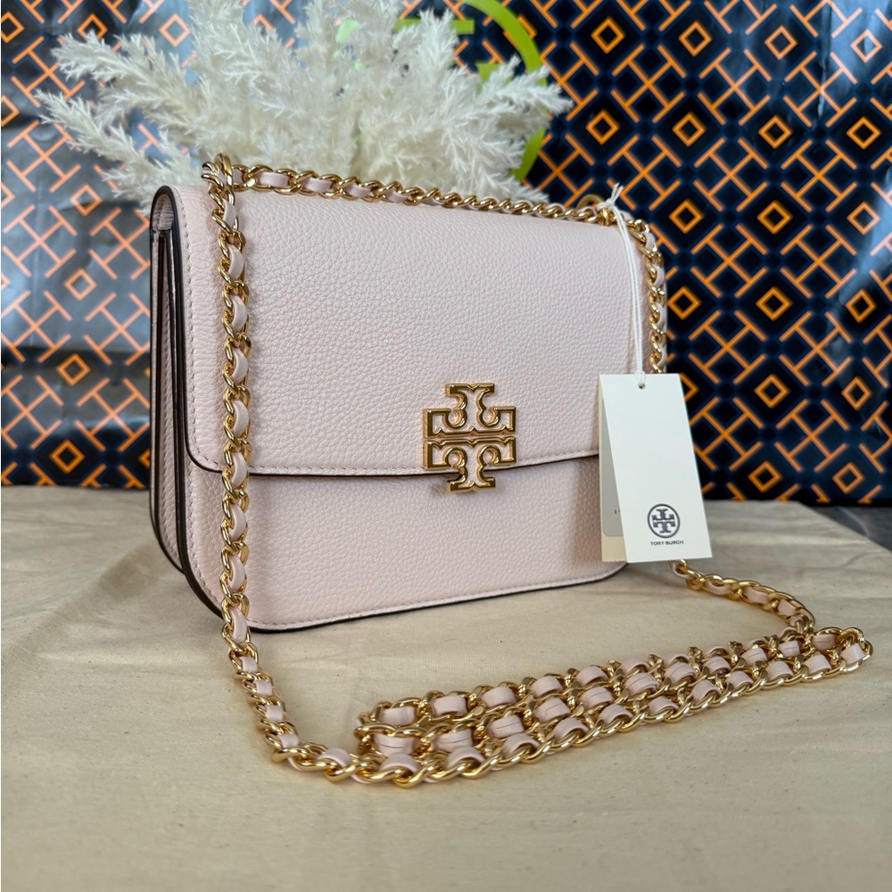 Tory Burch Britten Small Adjustable Shoulder Bag Light Pink with Gold Chain